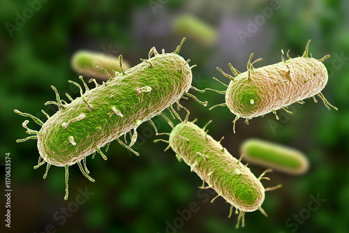 Vivid bacteria micrograph