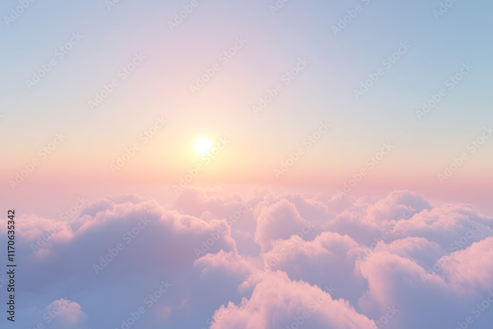 Beautiful sky with pastel clouds and the sun above the horizon Beautiful sky with pastel clouds and the sun above the horizon