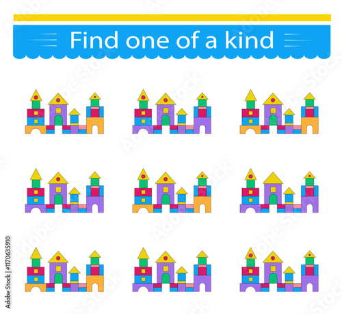 Fun education game for kids. Need to find one of a kind castle Kids activity page.