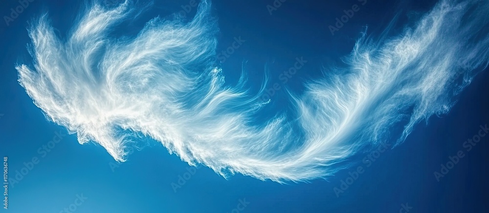 Obraz premium White feather-like cloud formation against a vibrant blue sky.