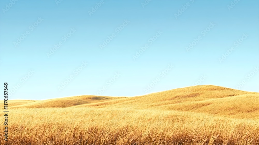 Golden Rolling Hills and Wheat Field Under a Clear Blue Sky Golden Rolling Hills and Wheat Field Under a Clear Blue Sky