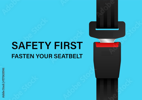 Safety Seatbelt. Car or Airplane Seatbelt. Fasten Your Seatbelt. Safety First.  Vector Illustration. 