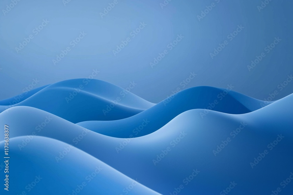 Obraz premium Three-dimensional abstract shape of hills and waves, soft light reflection in blue color