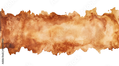 Burnt sienna brown watercolor spalsh strip isolated on transparent background