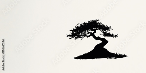 Silhouette of a Bonsai Tree on a Minimalist Background