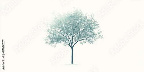 Minimalist Tree Illustration with Soft Pastel Tones on White Background