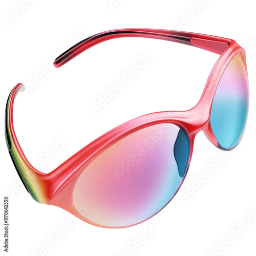 Stylish red sunglasses with colorful lenses for summer fun photo