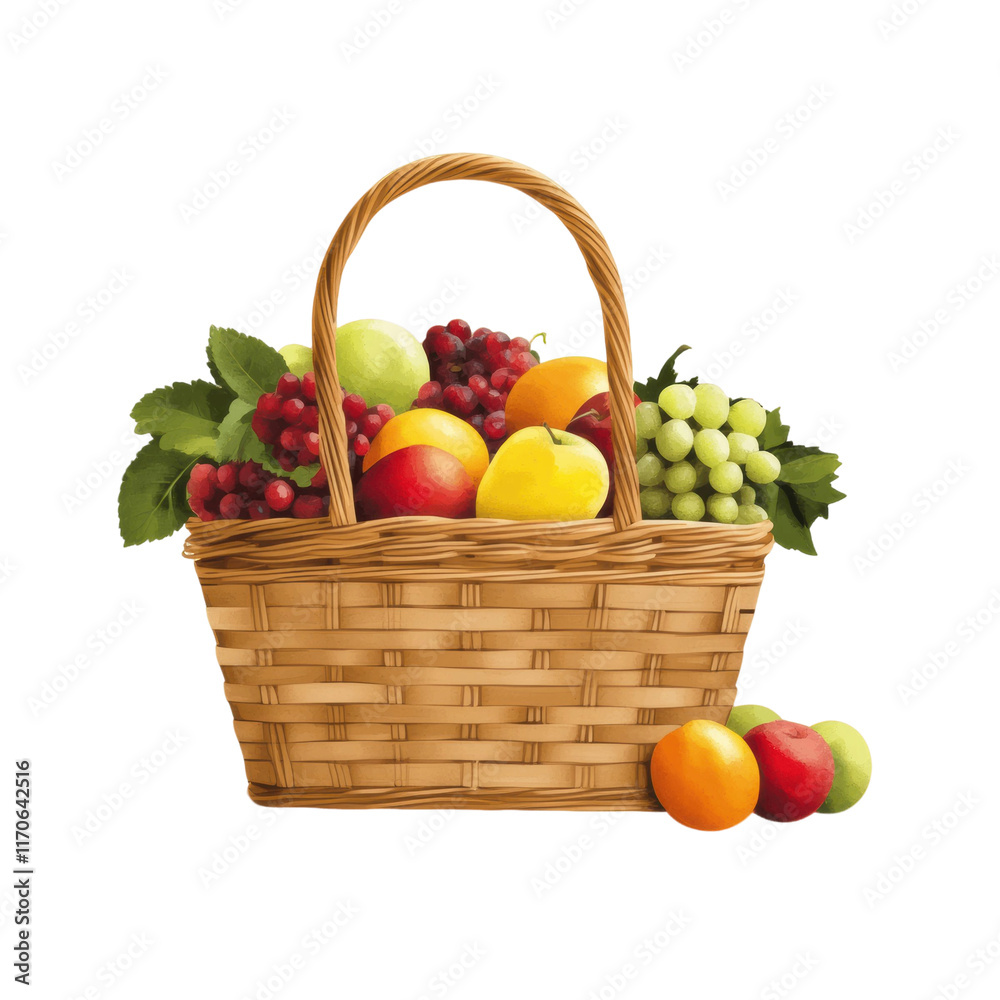 picnic basket filled with fresh fruits and greenery picnic basket filled with fresh fruits and greenery