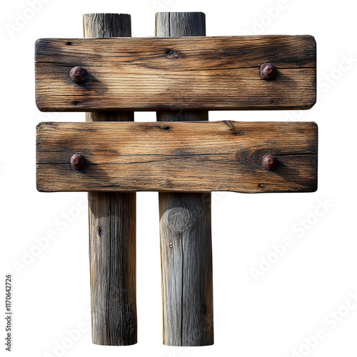 rustic wooden signpost with two blank boards on transparent background photo