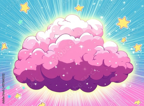 Colorful Comic Style Clouds and Stars Pop Background photo