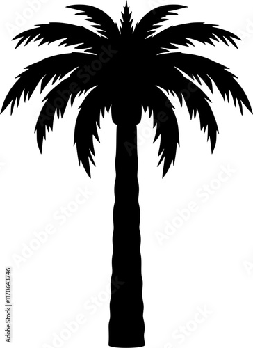 Palm tree black vector icon on an isolated transparent background.