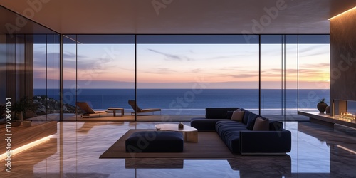 Modern Oceanfront Living Room with Panoramic Glass Views