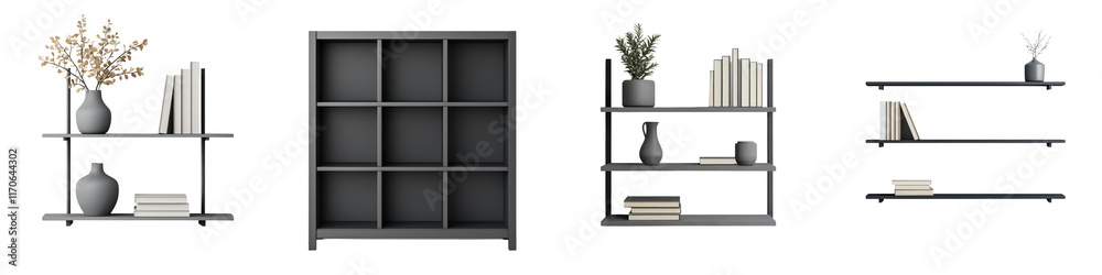 Neatly Arranged Shelves with Decorative Accents in a Minimalist Modern Interior Design Setting Showcasing Books Plants and Other Accessories in a Clean Organized Manner Neatly Arranged Shelves with Decorative Accents in a Minimalist Modern Interior Design Setting Showcasing Books Plants and Other Accessories in a Clean Organized Manner