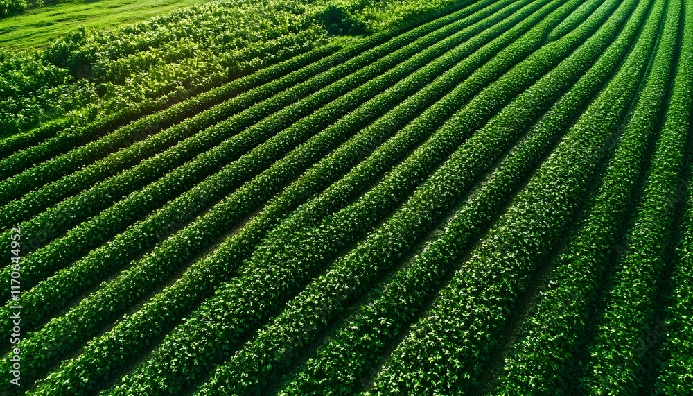 Aerial View of Lush Green Agricultural Fields in Rows Aerial View of Lush Green Agricultural Fields in Rows