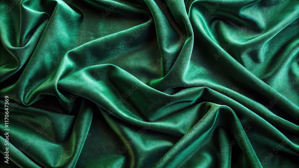 Obraz premium Dark green velvet fabric surface from above with subtle texture and gentle sheen