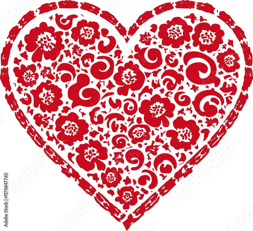 Red heart formed from flowers vector icon isolated on a transparent background.