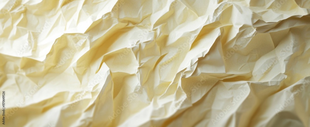 The background is made of crumpled paper, with light yellow and white colors. The texture of the crinkled paper creates an interesting pattern that adds depth to your design or text. The background is made of crumpled paper, with light yellow and white colors. The texture of the crinkled paper creates an interesting pattern that adds depth to your design or text.