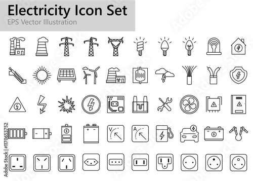 Electricity and power outline icons set.
