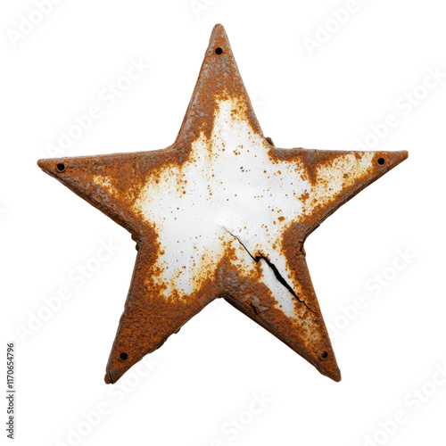 Rusty metal star with distressed finish on transparency background photo