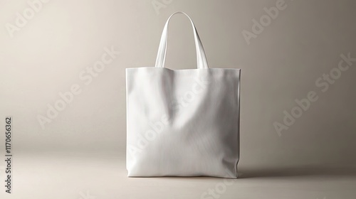 A simple yet elegant white tote bag, designed for showcasing brand identities on blank surfaces. photo