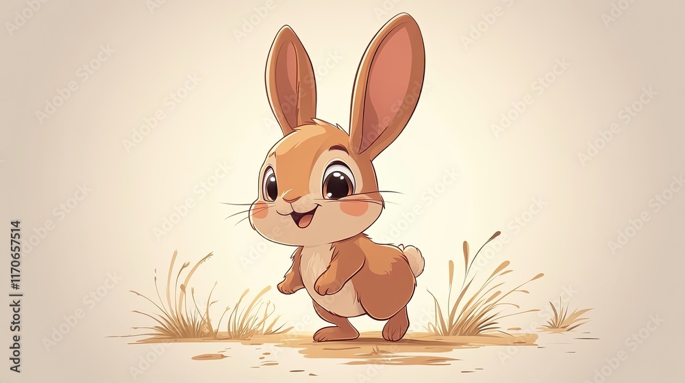 Fototapeta premium Adorable cartoon bunny rabbit standing in grass.