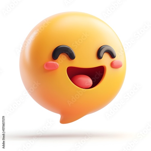 3D Isometric Smiling Speech Bubble on Isolated White Background in Cartoon Style
