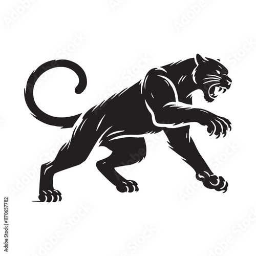 Dynamic Attacking Panther silhouette for creative digital designs - Attacking Panther black vector
