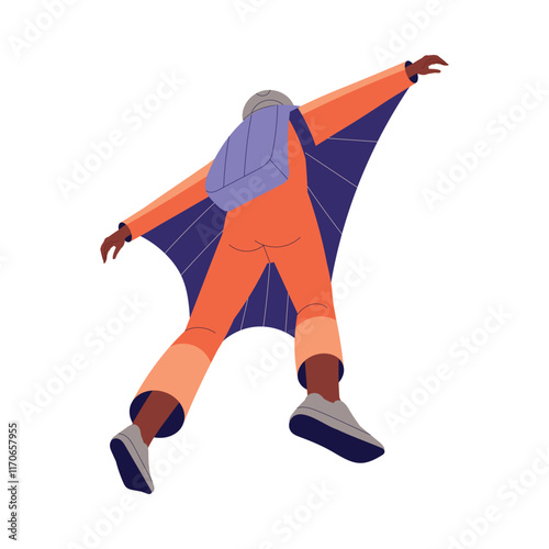 Man Skydiver in Wingsuit Flight Free Falling with Parachute Vector Illustration