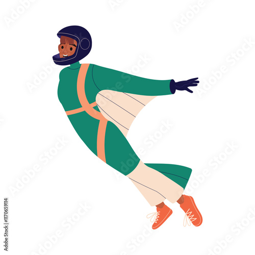 Woman Skydiver in Flight Free Falling with Parachute Vector Illustration