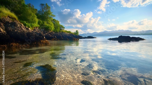 tranquil beach with gentle waves photo