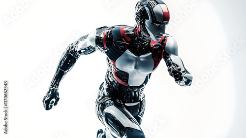 Sleek humanoid robot running forward  
