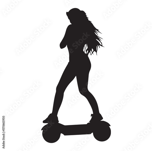 Girl riding hoverboard silhouette vector illustration