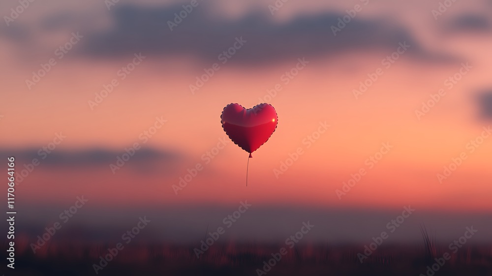 Obraz premium red heart-shaped balloon in the sky