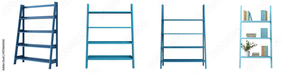 Wooden Ladder style Bookshelves with Multiple Shelves for Organizing and Displaying Books Decor and Office Supplies in a Modern Minimalist Home or Work Environment