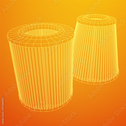 Car engine air filters. Auto spare part. Car care service maintenance. Wireframe low poly mesh vector illustration.