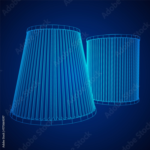 Car engine air filters. Auto spare part. Car care service maintenance. Wireframe low poly mesh vector illustration.