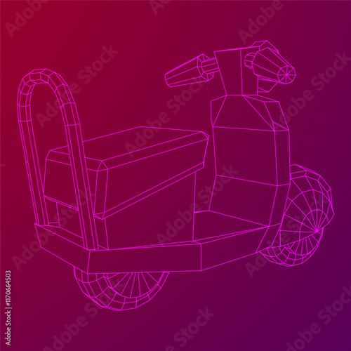 Delivery scooter for lifestyle design courier. Business express delivery concept. Wireframe low poly mesh vector illustration