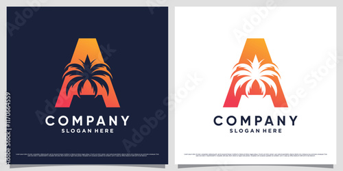 Initial letter a with palm tree icon and modern unique concept