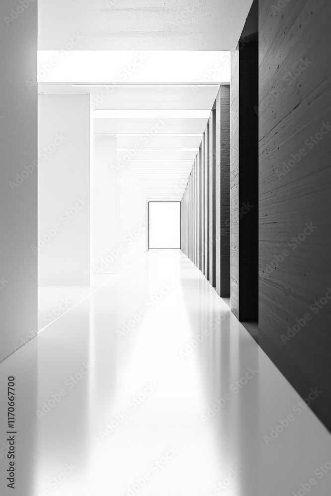 Obraz premium White and black minimalist symmetrical architecture of an empty hallway for background