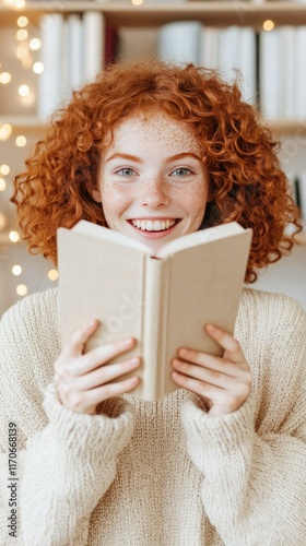 Young Woman Reading in Cozy Setting photo