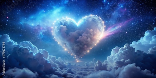 Dreamy Heartshaped Cloud, Starry Night Sky - Love & Tranquility Stock Photo