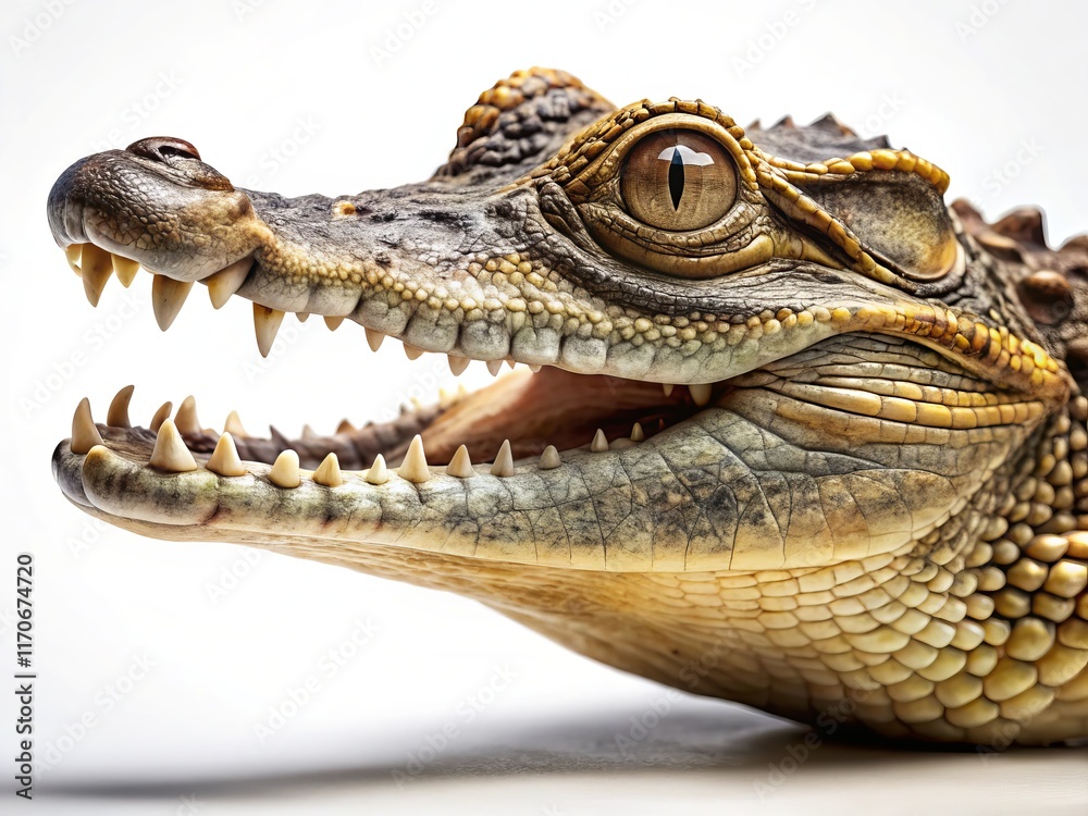 Obraz premium Emaciated Crocodile, Isolated on White, Wildlife Photography, Reptile Stock Image