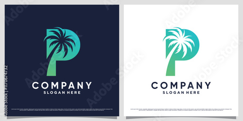 Initial letter p with palm tree icon and modern unique concept