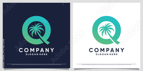 Initial letter q with palm tree icon and modern unique concept