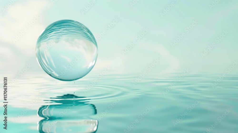 A tranquil water bubble gently floating in a gradient of soft sky blue and pale turquoise, reflecting a peaceful ambiance. A tranquil water bubble gently floating in a gradient of soft sky blue and pale turquoise, reflecting a peaceful ambiance.