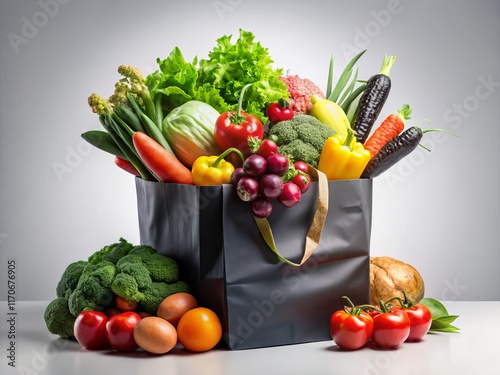 Stylish Black and White Grocery Bag Mockup - Minimalist Food Photography