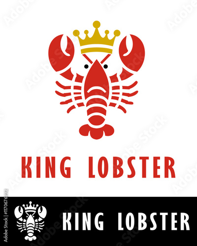 Red lobster logo with gold crown, designed in modern minimalist style photo