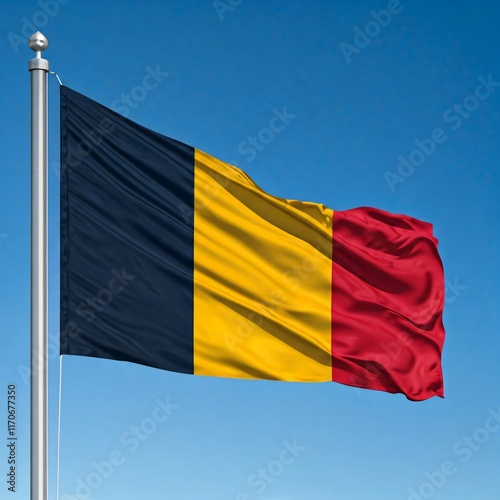 national flag of chad, waving against blue sky, official flags of the nation, blowing in the wind
