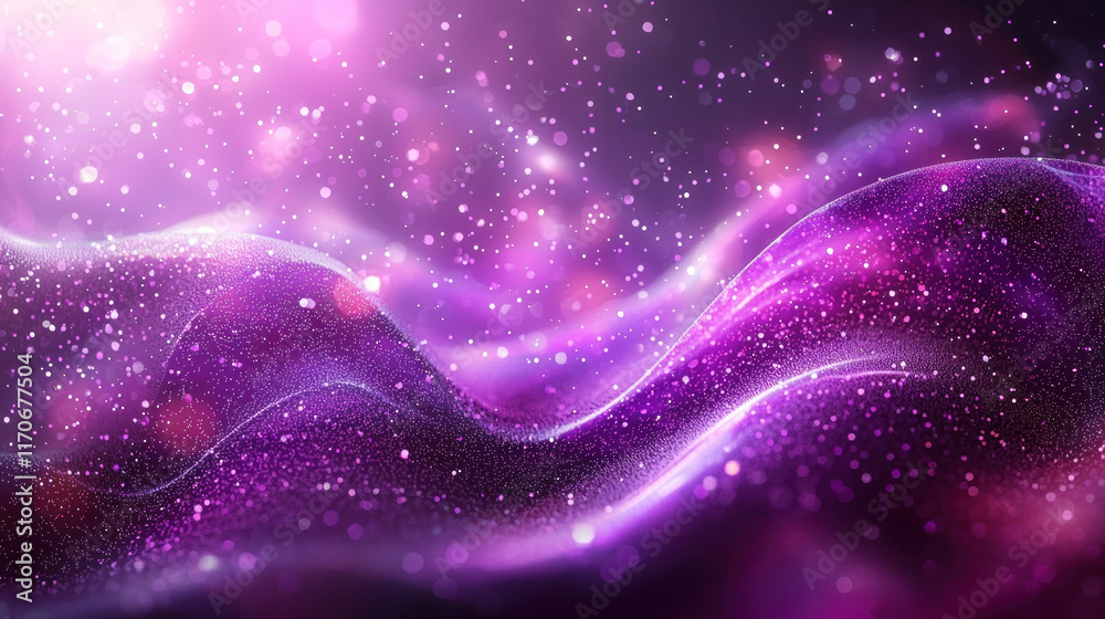 Fototapeta premium Abstract purple wave background with sparkling particles.