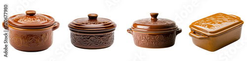 Elegant and durable ceramic cookware set including pots pans and bakeware for preparing homemade gourmet meals and traditional cuisine  The rustic floral patterned earthenware is heat resistant